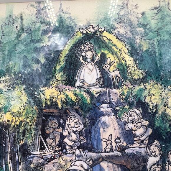 The Disney Gallery Snow White Grotto Watercolor by John Hench 1960 w/ COA Tokyo - Picture 3 of 14